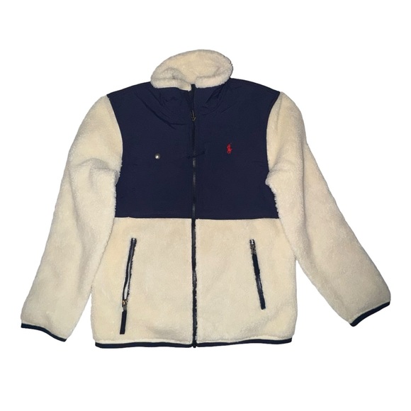 Polo Ralph Lauren Other - Polo Ralph Lauren Full Zip Sherpa Jacket In Cream & Navy Blue
